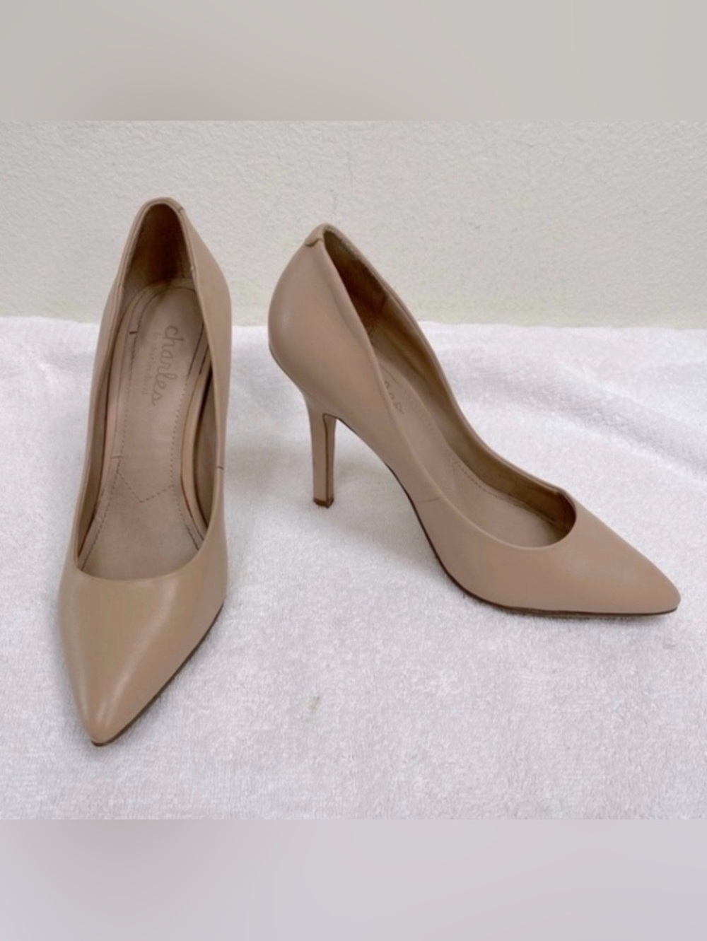 Charles David Women Nude Faux Leather Pointy Toe Heel Pump Size 7 Classic Preppy